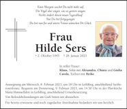 Traueranzeige Hilde Sers