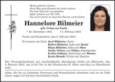 Traueranzeige Hannelore Bilmeier