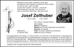 Traueranzeige Josef Zellhuber