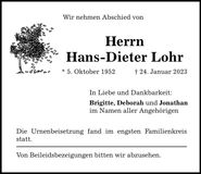 Traueranzeige Hans-Dieter Lohr