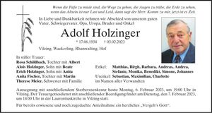 Traueranzeige Adolf Holzinger