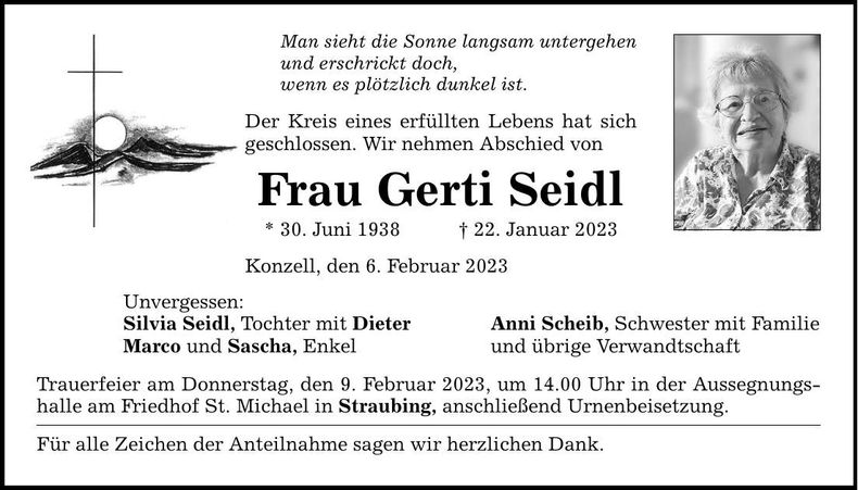 Traueranzeige Gerti Seidl