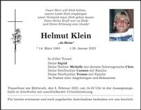 Traueranzeige Helmut Klein