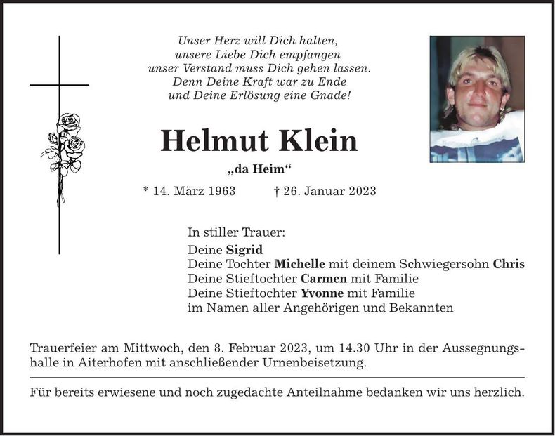 Traueranzeige Helmut Klein
