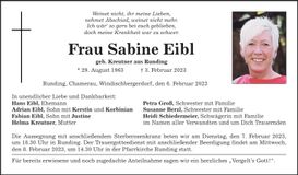 Traueranzeige Sabine Eibl