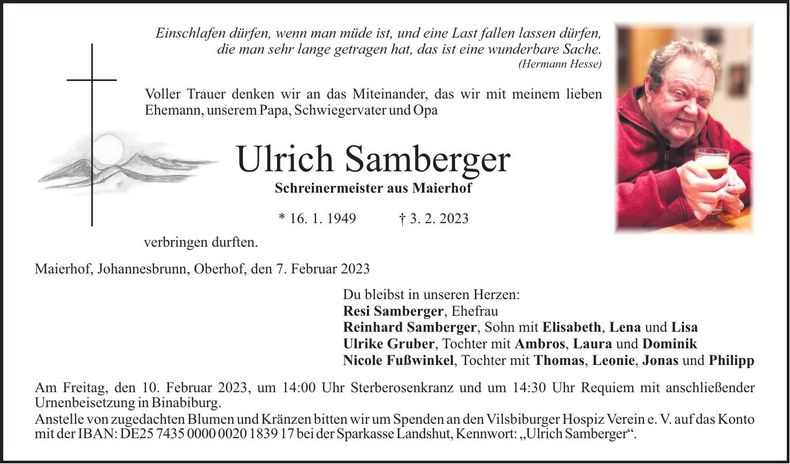 Traueranzeige Ulrich Samberger