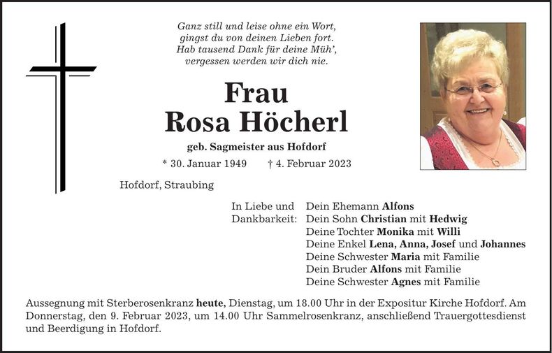 Traueranzeige Rosa Höcherl