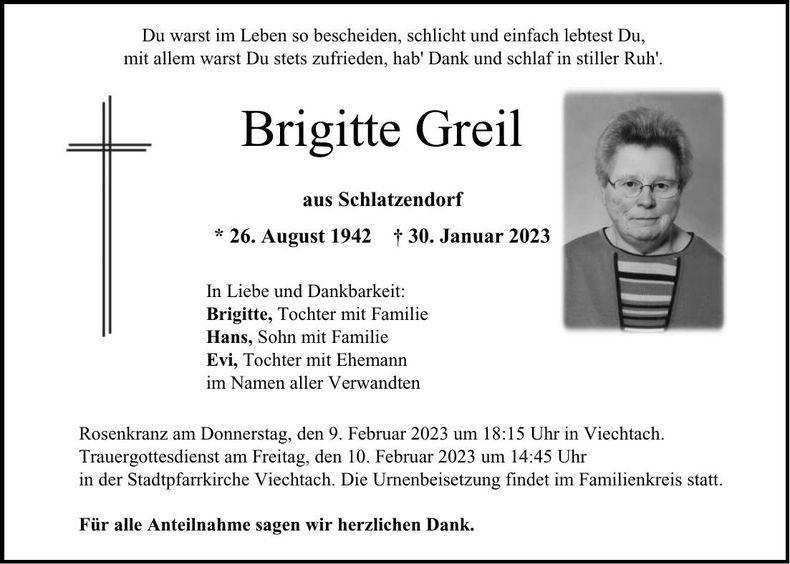 Traueranzeige Brigitte Greil