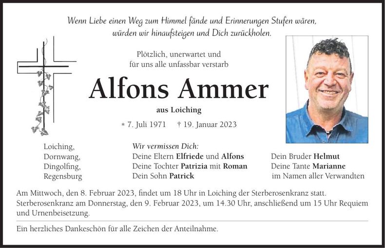 Traueranzeige Alfons Ammer