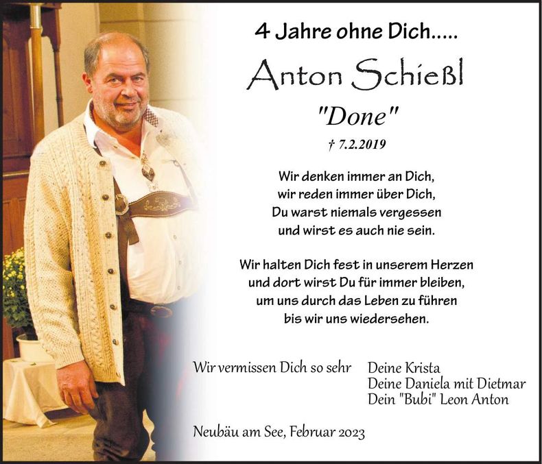 Traueranzeige Anton Schießl