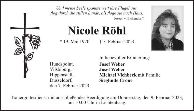 Traueranzeige Nicole Röhl