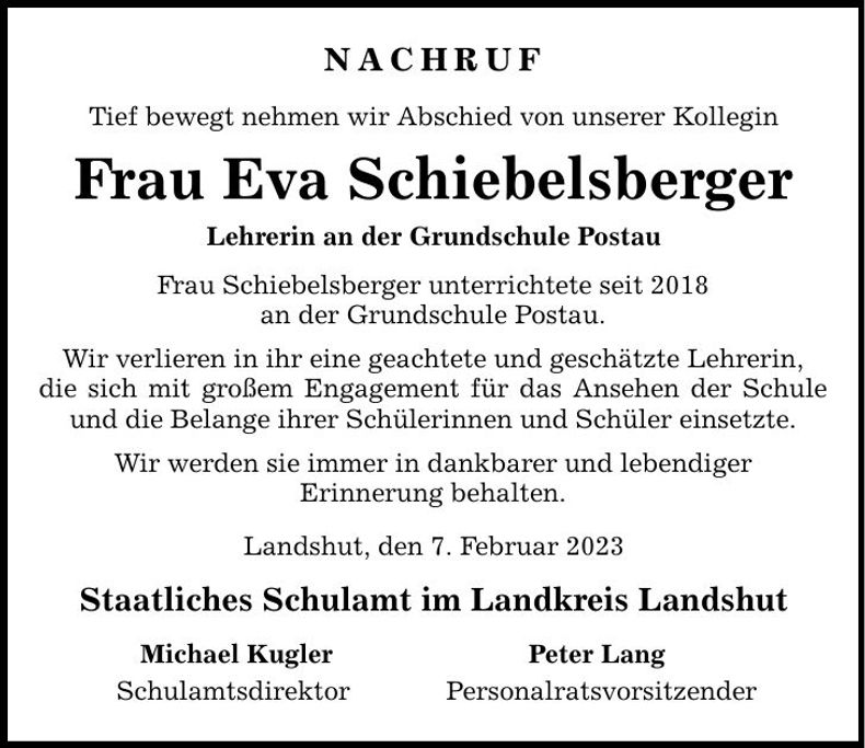 Traueranzeige Eva Schiebelsberger