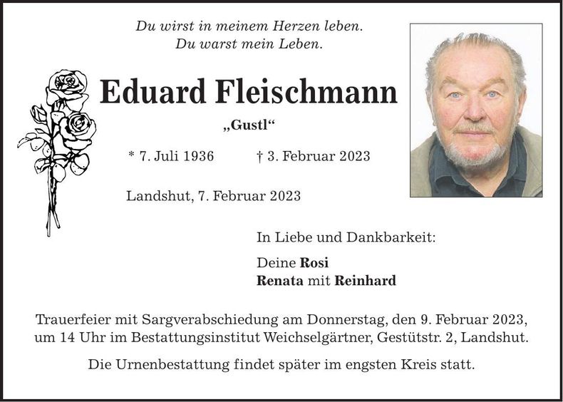 Traueranzeige Eduard Fleischmann