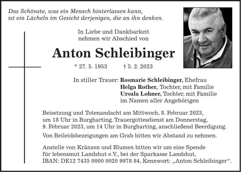 Traueranzeige Anton Schleibinger