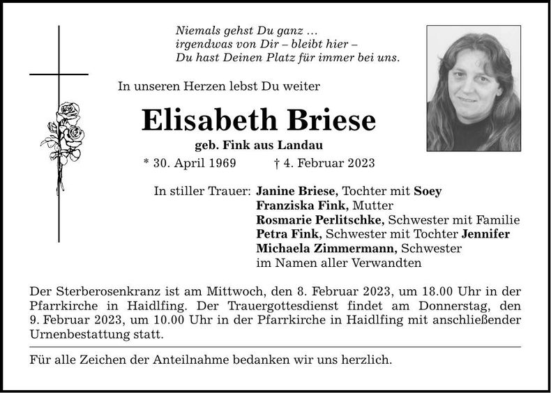 Traueranzeige Elisabeth Briese