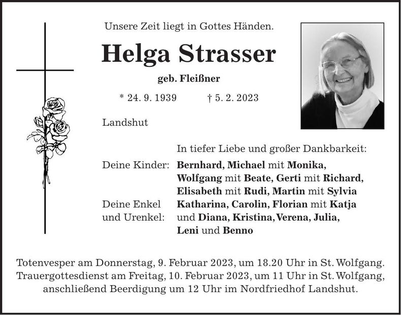 Traueranzeige Helga Strasser