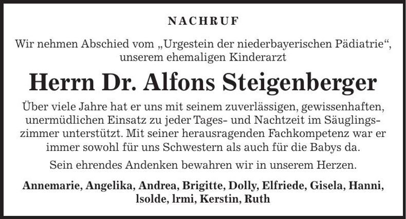 Traueranzeige Alfons Steigenberger