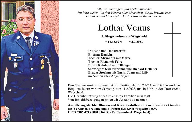 Traueranzeige Lothar Venus