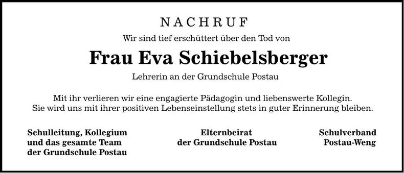 Traueranzeige Eva Schiebelsberger