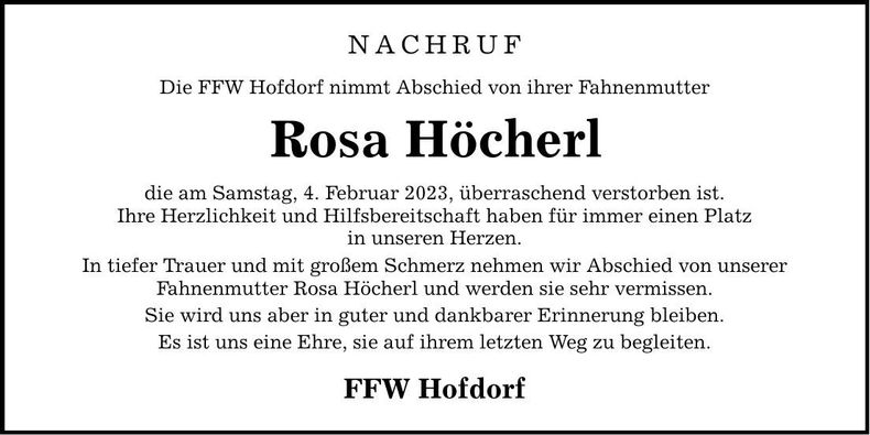 Traueranzeige Rosa Höcherl