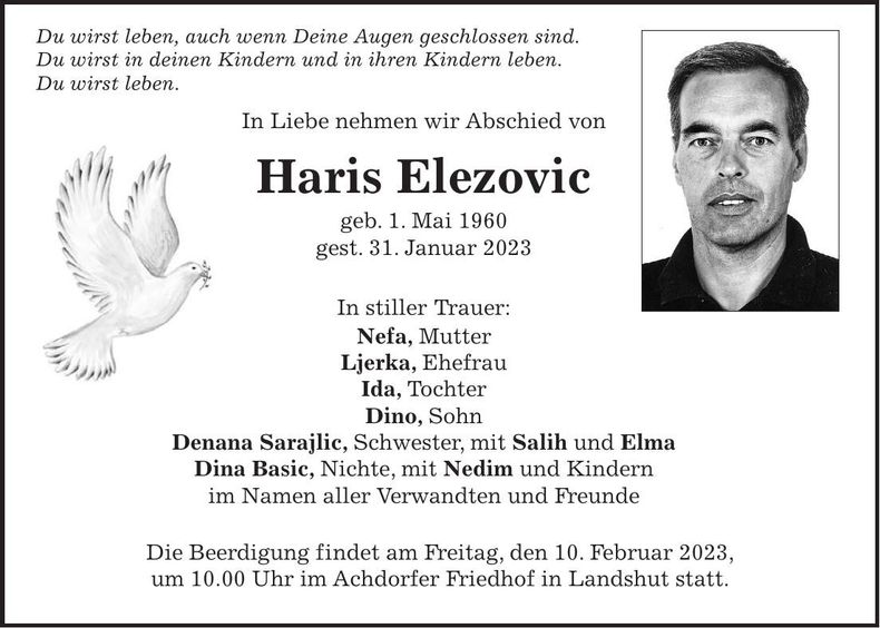 Traueranzeige Haris Elezovic