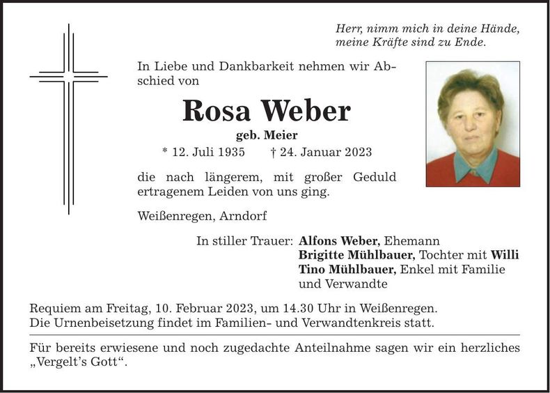 Traueranzeige Rosa Weber
