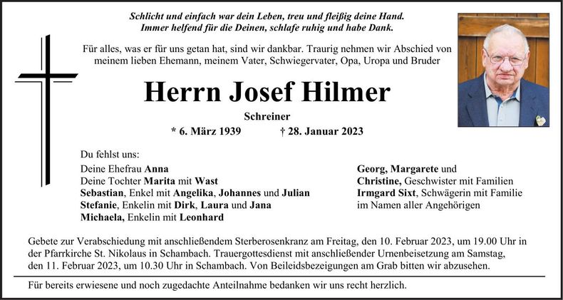 Traueranzeige Josef Hilmer
