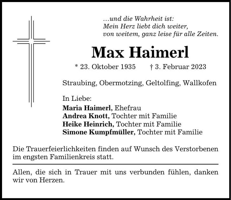 Traueranzeige Max Haimerl