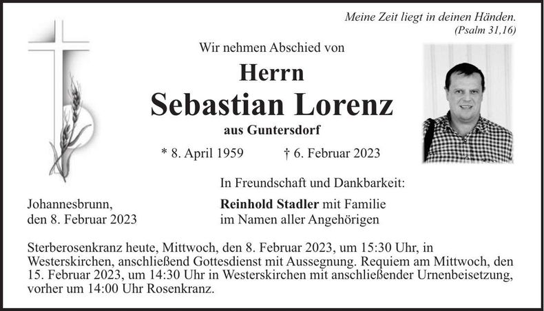 Traueranzeige Sebastian Lorenz