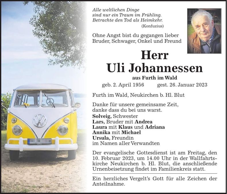 Traueranzeige Uli Johannessen