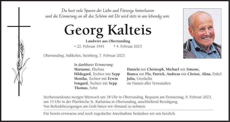 Traueranzeige Georg Kalteis