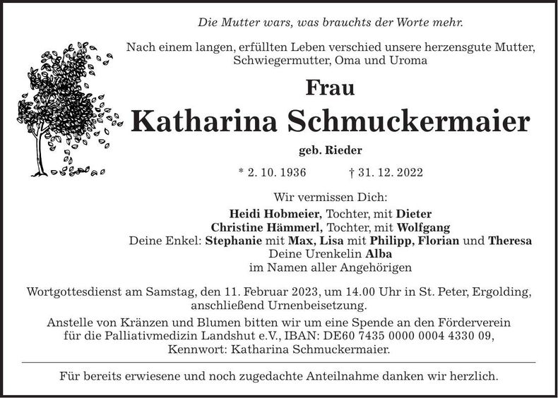 Traueranzeige Katharina Schmuckermaier