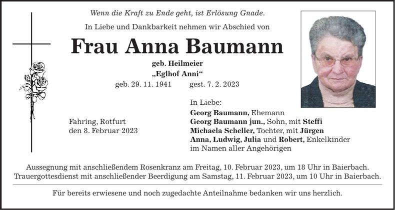 Traueranzeige Anna Baumann