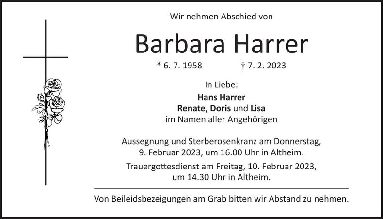 Traueranzeige Barbara Harrer
