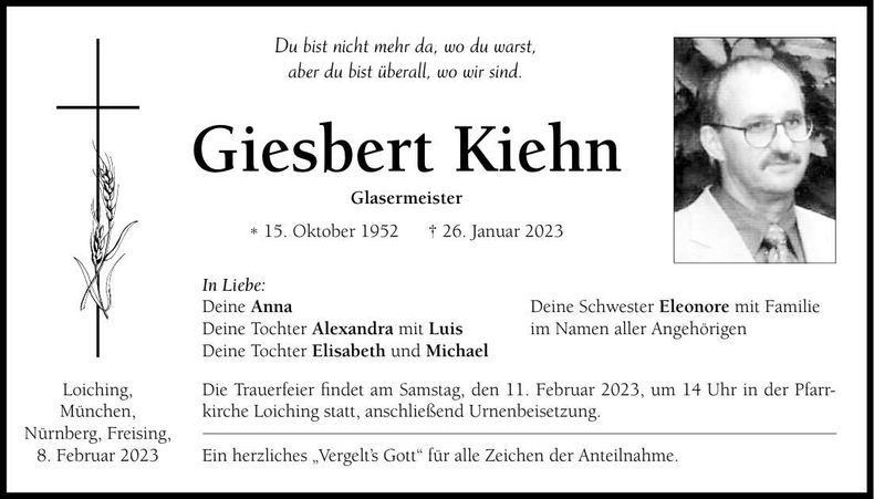 Traueranzeige Giesbert Kiehn