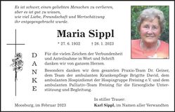 Traueranzeige Maria Sippl