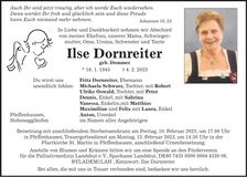 Traueranzeige Ilse Dornreiter