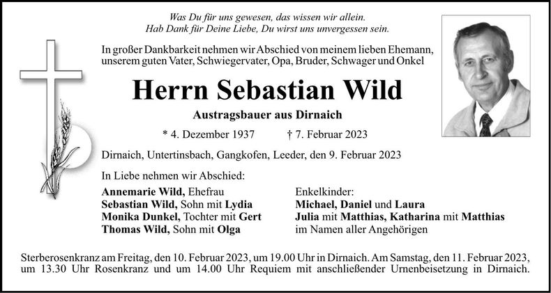 Traueranzeige Sebastian Wild