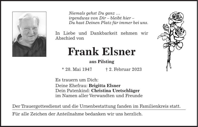 Traueranzeige Frank Elsner