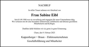 Traueranzeige Sabine Eibl