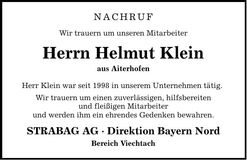 Traueranzeige Helmut Klein