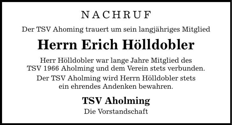 Traueranzeige Erich Hölldobler