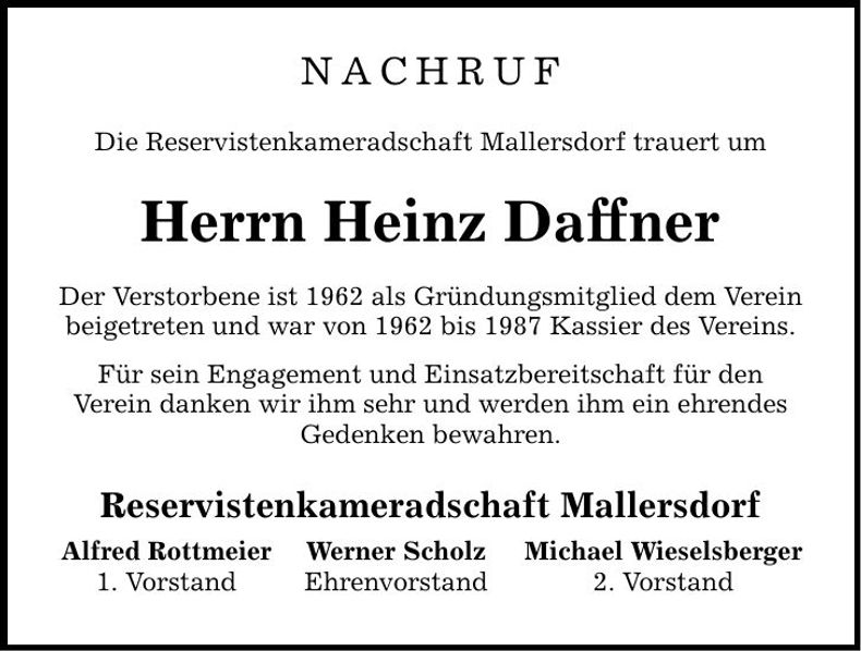 Traueranzeige Heinz Daffner