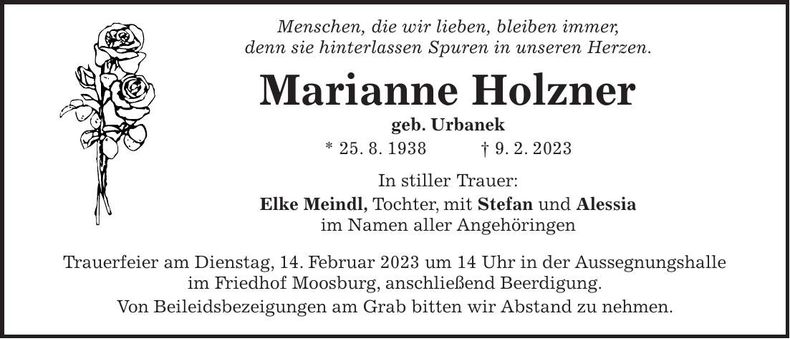 Traueranzeige Marianne Holzner