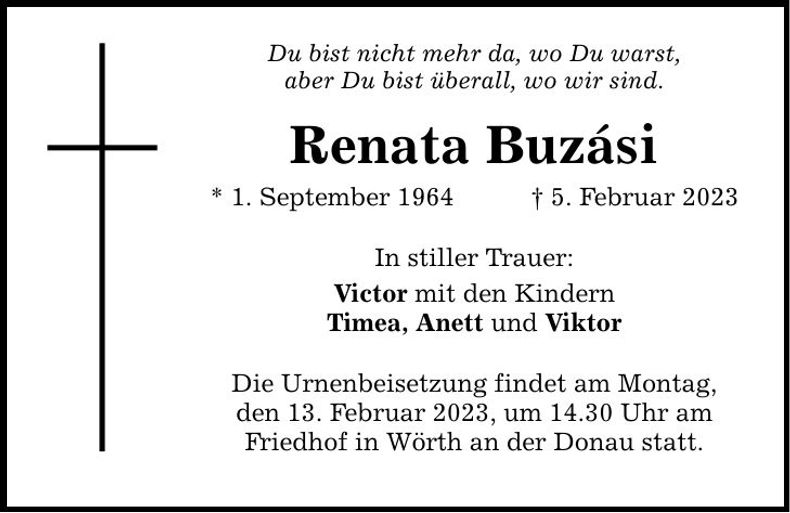 Traueranzeige Renata Buzasi