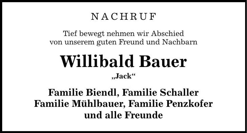 Traueranzeige Willibald Bauer