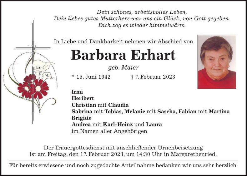 Traueranzeige Barbara Erhart