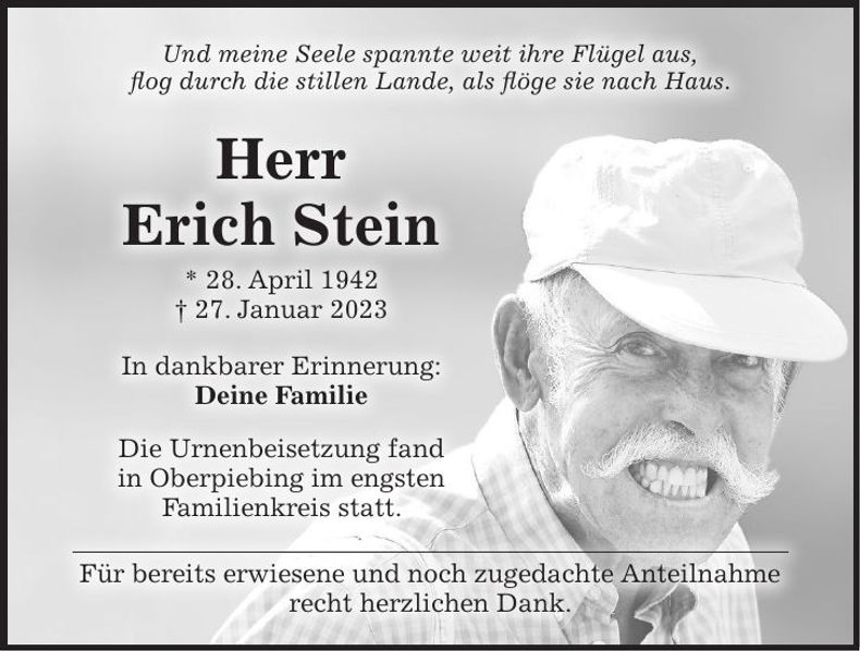 Traueranzeige Erich Stein