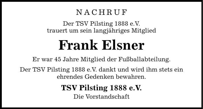 Traueranzeige Frank Elsner