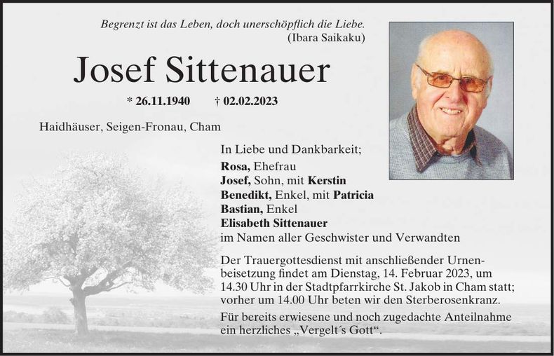 Traueranzeige Josef Sittenauer